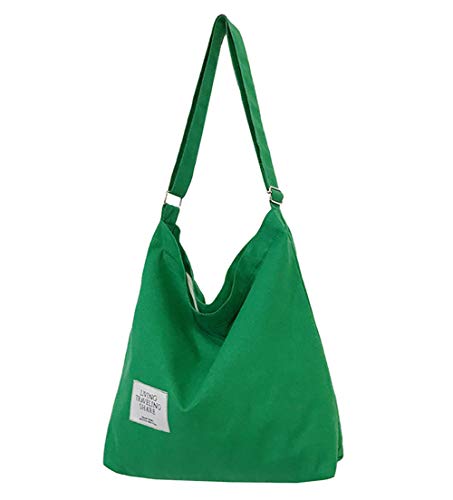 Covelin Women's Retro Large Size Canvas Shoulder Bag Hobo Crossbody Handbag Casual Tote - color: Green