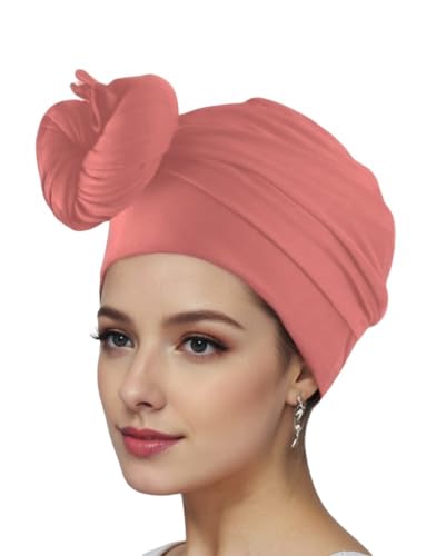 vabovin Head Wraps for Black Women Stretch Jersey Knit Turban Headwrap Solid Color Headscarf Headband Shawl - color: 34- Brown Red