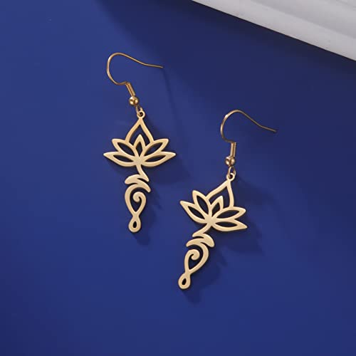 TEAMER Stainless Steel Lotus Flower Dangle Earrings Bohemian Drop Earring Unique Geometric Jewelry for Women - color: Lotus 5-Gold