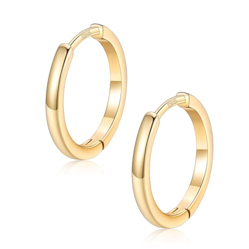 FaithHeart 925 Sterling Silver Post Huggie Hoop Earrings for Women, Silver Small Hoop Earring, Hypoallergenic Cartilage Earrings for Women - color: 01. Blank-Gold, size: 14mm