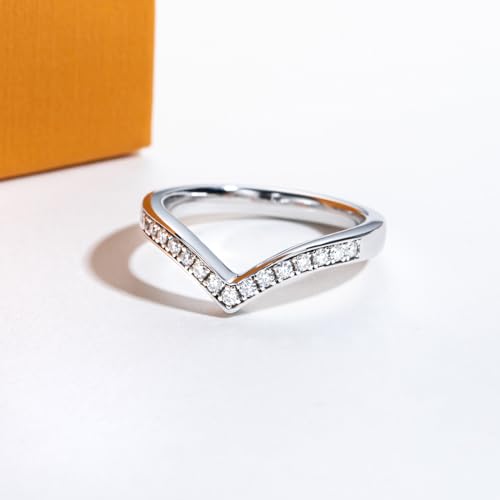 Moissanite Eternity Rings Wedding Bands D Color VVS1 Clarity Round Brilliant Cut 925 Sterling Silver 5/6 Stones Anniversary Band Rings for Women with Certificate - color: Curved band