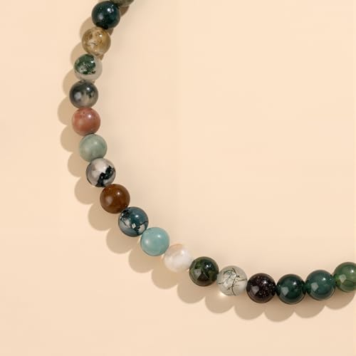 Natural Gemstone Beads Bracelets Healing Crystal Stone Beaded Bracelet for Women Men Handmade Spiritual Jewelry Gifts - color: India Agate, size: Round Beads