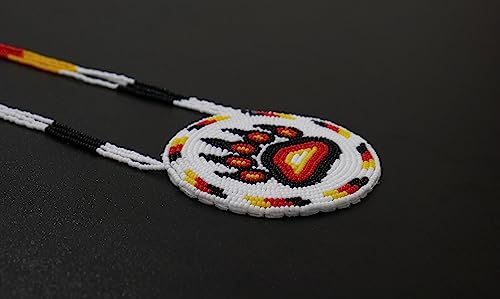 Handmade Native American Style Tribal ethnic Seed Bead Beaded Layered Medallion Necklace #1 - color: Bear Paw White