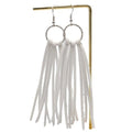 Bohemian Statement Light Weight Fringe Leather Earrrings Triangle Deerskin Leather Boho Western Statement Dangel Earrings for Women - color: White