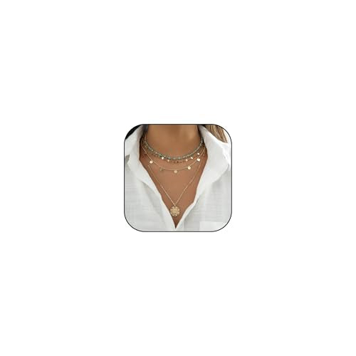 Gold Stack Necklace Chunky Necklaces for Women Trendy Coin Pendant Long Necklaces Western Jewelry for Women Cowgirl Cowboy Chic Country Outfit Boho Accessories Birthday Jewelry Gifts - color: B Boho Turquoise Necklaces