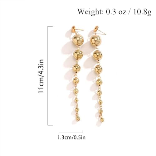 Dainty Gold Beaded Ball Dangly Earrings for Women, Statement Simple Silver Round Beads Long Tassel Drop Dangle Earring Party Prom Accessories Jewelry Gift - color: Gold