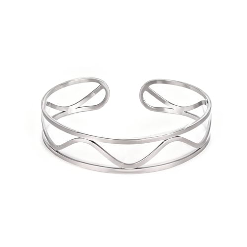 Upper Arm Cuff for Women, Simple Sexy Harness Armlet Bracelet with Crystal Adjustable Upper Arm Chain Bangle Arm Band for Women - color: Silver Wave