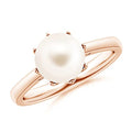 Angara Freshwater Pearl Crown Ring in Silver/14K Solid Gold/Platinum | Freshwater Pearl Solitaire Ring for Women | June Birthstone, Anniversary Jewelry Gift - color: Rose Gold, size: 5