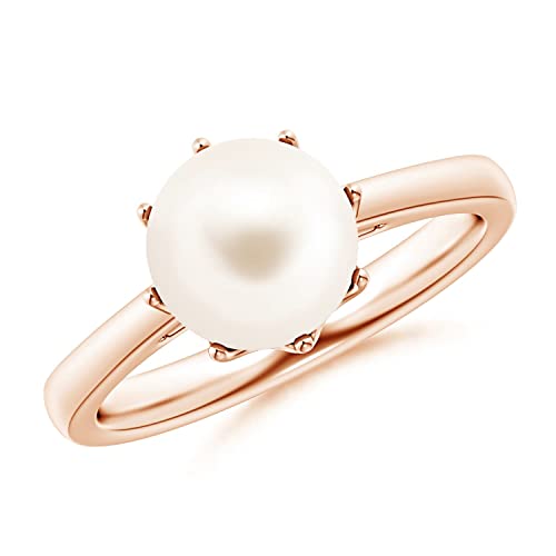 Angara Freshwater Pearl Crown Ring in Silver/14K Solid Gold/Platinum | Freshwater Pearl Solitaire Ring for Women | June Birthstone, Anniversary Jewelry Gift - color: Rose Gold, size: 5