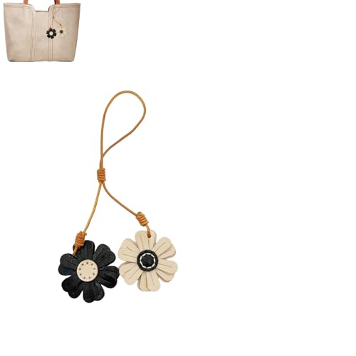 Handmade Genuine Leather Flower Bag Charm-Boho Accessories Leather Flowers Key Chain Purse Pendant Charms - color: B