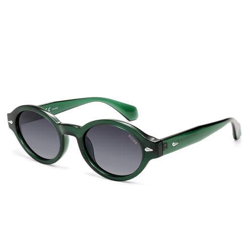 SOJOS Retro Oval Polarized Sunglasses for Women Men Chic Trendy 90s Sunnies Shades UV protection Sun Glasses SJ2630 - color: Green Frame Grey Grading Lens
