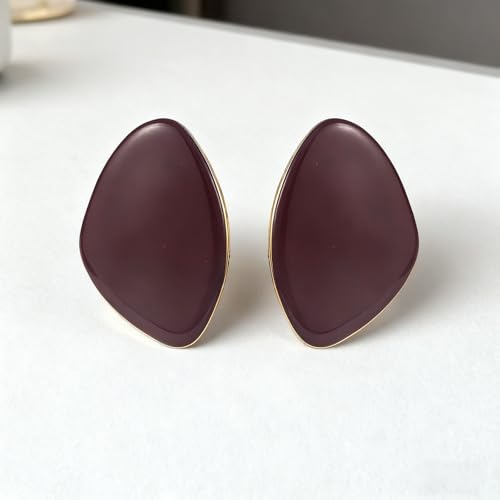 Statement Earrings for Women Big Earrings Large Statement Earrings Chunky Irregular Geometric Drop Dangle Earrings Oval Round Pebble Shape Earrings Chunky Jewelry - style: Burgundy / Maroon / Red