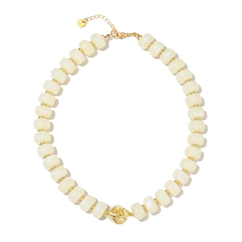 Chunky Beaded Statement Necklace for Women Trendy Colorful Boho Resin Bead Choker Necklaces Summer Handmade Jewelry Gifts Accessories - color: White -2