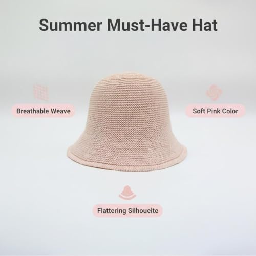 Women Straw Hat Beach Sun Cap Foldable Paper Knitted for Travel Summer Vacation Soft Lightweight Breathable - color: Pink