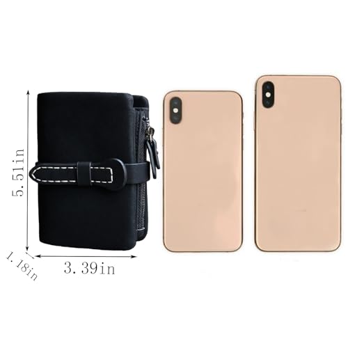 AOXONEL Women's Small Bifold Leather wallet Rfid blocking Ladies Wristlet with Card holder id window Coin Purse - color: Black3