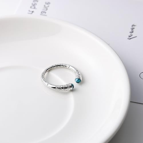 Turquoise Ring for Women Silver Open Ring with Genuine Stone Boho Adjustable Ring Western Design December Birthstone Jewelry