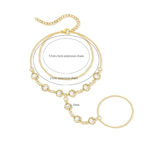 Hand Chain Bracelet Stainless Steel Finger Ring Bracelet Adjustable Gold Plated Hand Chain CZ Stackable Boho Minimalist Jewelry for Women - color: Gold Hand Chain Bracelet AN143G
