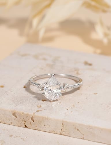 EAMTI 2CT Engagement Rings Pear Cut Wedding Teardrop Bridal Halo Nature Inspired Rings Cubic Zirconia Promise Bands for Women 3-11 - color: Brass-Silver