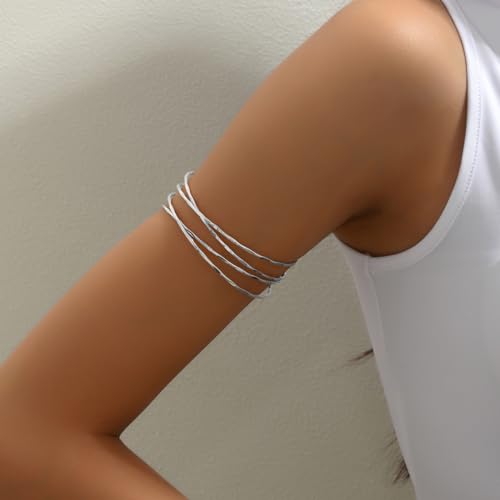Gold Arm Cuff for Women,Arm Cuff Upper Arm Bracelet Jewelry Minimalist Armband ArmCuffs Bangle Bracelets Summer Beach Accessories - color: Silver 3