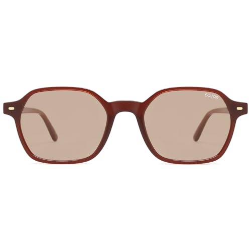 SOJOS Retro Square Polarized Sunglasses Womens Men Trendy 70s Thin Slim Shades Sunnies SJ2674 - color: Brown Frame Brown Lens