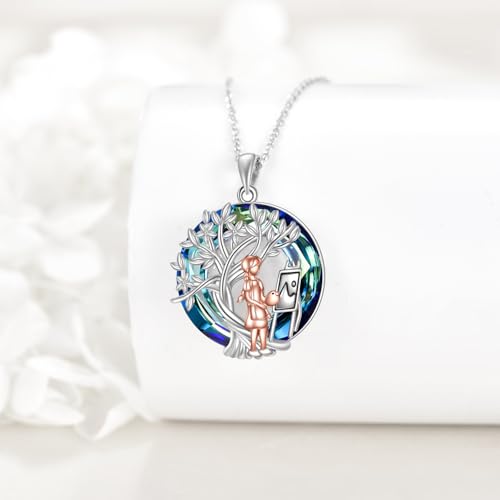 YFN Tree of Life Necklace Sterling Silver Crystal Jewelry Graduation Birthday Gifts for Women - color: Paint