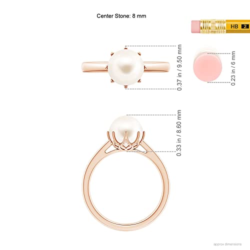 Angara Freshwater Pearl Crown Ring in Silver/14K Solid Gold/Platinum | Freshwater Pearl Solitaire Ring for Women | June Birthstone, Anniversary Jewelry Gift - color: Rose Gold, size: 5