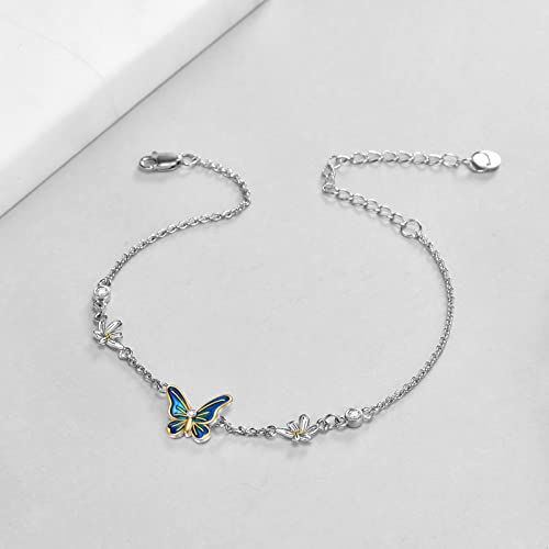 YAFEINI Ankle Bracelets for Women Sterling Silver Mermaid Turtle Ladybug Butterfly Moon Star Pineapple Anklet Link Chain Anklets Jewelry Gifts for Women - style: Butterfly anklet