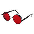 FEISEDY Retro Gothic Steampunk Sunglasses Round Metal Frame Punk Circle Inspired Shade Men B1857 - color: Black/Red
