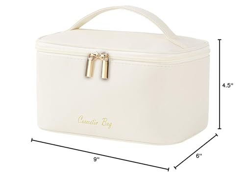 Meiyuuo Makeup Bag Large Cosmetic Bags for Women Girls Cute Travel Zipper Pouch Toiletry Organizer for Beauty Essentials Waterproof (Beige) - color: Light Beige