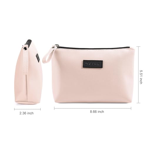 MAANGE Cosmetic Bags for Women Small Makeup Bag for Purse Pu Leather Makeup Pouch Travel Makeup Bag with Zipper Make Up Bag for Travelling - color: Light Pink