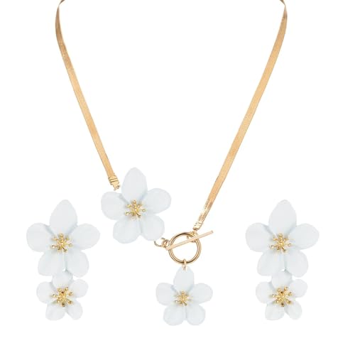 WCRAZYE Gold Flower Earrings Necklace Set for Women Boho Summer Daisy Floral Statement Earrings Brides Wedding Guest Dresses Jewelry - color: White