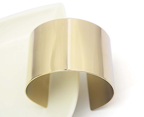 Stainless Steel Smooth Polished Open Cuff Bangle Bracelet for Women Lady Girls Gift - color: flat gold 18k