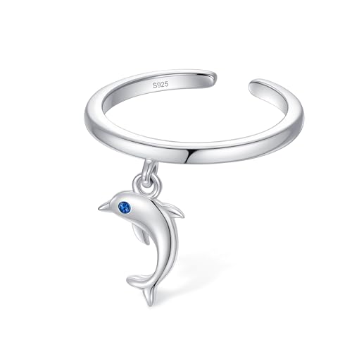 CHIC & ARTSY 925 Sterling Silver Open Toe Ring for Women - Lightweight Comfortable Yoga Toe Rings, Adjustable Stackable Toe Rings, Boho Coastal Vacation Beach Foot Jewellery - color: Dolphin