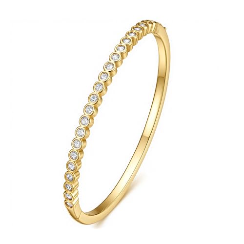 Turandoss Gold Bangle Bracelets for Women - Dainty 14K Gold Plated Tennis Bangle Bracelet Personalized Cubic Zirconia Oval Cuff Bracelets Jewelry Gifts - color: Half CZ Bangle - Round Tennis