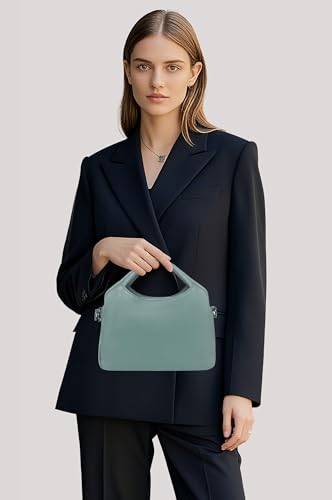 KOGTLA Medium Genuine Leather Purses for Women with Detachable Satchel Strap, Ladies Soft Handbags, Tote Hobo Bags - color: Light Green