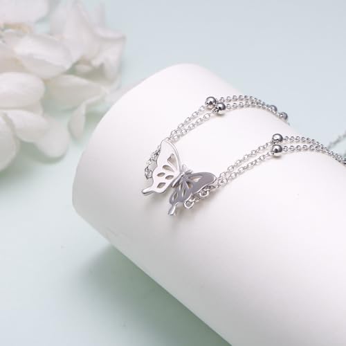 Waist Chain for Women,S925 Sterling Silver Body Chain Layered rope Waist Chains Sexy Bikini Beach Beads Chain Summer Waterproof Body Jewelry Adjustable 30-38 Inch - style: Butterfly
