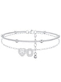 FindChic Silver/14K Gold Plated Layered CZ Initial Ankle Bracelet for Women | Waterproof Stainless Steel, Cubic Zirconia Letter Charm, Non-Tarnish, Hypoallergenic, Adjustable Extender, Summer Jewelry - color: Silver-CZ Heart, size: O