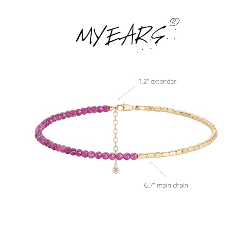 MYEARS Women Beaded Bracelet Gold Gemstone 14K Simple Dainty Handmade Chain Everyday Boho Beach Jewelry - style: Ruby