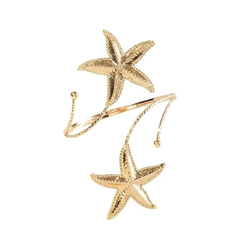 Golden Metal Starfish Seashell Upper Arm Bracelet Flower Charm Bohemia Bracelets for Women Beach Wedding Adjustable Open Cuff Bangle Coil Swirl Armband Party Jewelry - color: Style 07