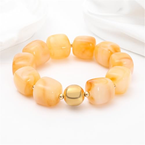 Soyzvteo Chunky Beaded Bracelets Boho Acrylic Geometric Beaded Bangle Bracelet Chunky Statement Jewelry for Women - color: Yellow