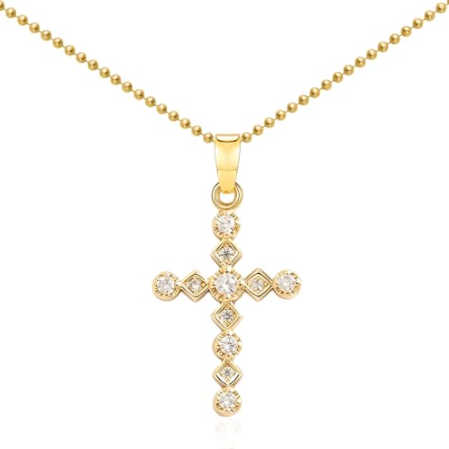 14K Gold Plated Cross Pendant Necklaces for Women Trendy, Dainty Choker CZ Cross Necklace Non Tarnish,Simple Tiny Cross Necklace for Jewelry Gifts - style: Cubic Cross-Gold