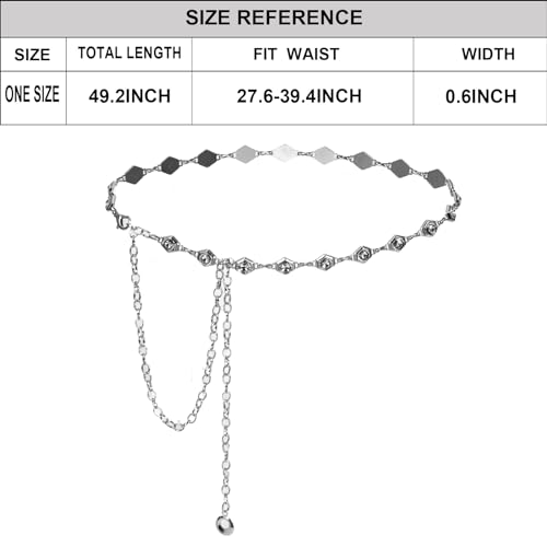Luvatar Fashion Metal Waist Chain Belt Blouse Dress Sweater Chain Belt… - color: Silver-F45