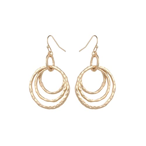 Bohemian Boho Round Circle Hoop Dangle Drop Earrings for Women – Delicate – Hammer Texture – Matte Plated – with Gift Box Included - style: MATTE GOLD - MULTI-CIRCLE DROP