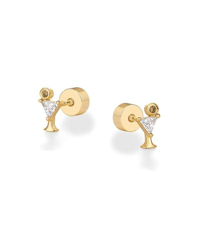 PAVOI 14K Gold Plated Dainty Flat Back Earrings for Women - Hypoallergenic Sterling Silver Posts Helix Cartilage Piercing Jewelry - Emoji Motif Bow Celestial Flatback Gold Stud Earrings Screw Back - style: Martini