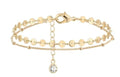 Dremmy Studios Gold Bracelet for Women 18K Gold Plated Dainty Paperclip Cubic Zirconia Disc Coin Star Cable Satellite Bead Pearl Simple Boho Minimalist Stacking Layered Link Jewelry Gift - color: Layer A