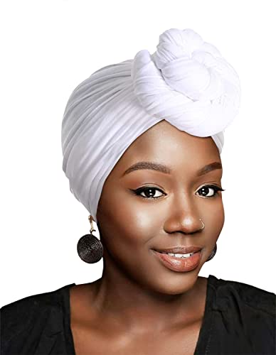 HOMELEX Head Wraps Turbans Stretch Jersey Knit Headwraps Wrap Turban Scarf Tie for Women - color: Wt