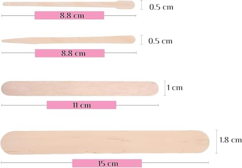 Mibly 4 Style 600 Pcs Assorted Wooden Wax Sticks for Body Legs Face Small Medium Large Sizes Eyebrow Waxing Applicator Spatulas for Hair Removal or Wood Popsicle Craft Sticks (Mix Sticks Pack of 600) - size: Mix Sticks Pack of 600