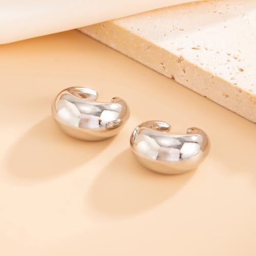 Ear Cuffs Non Piercing Chunky Water Droplet Ear Cuff Earrings for Women Trendy Clip on Cartilage Simple C-Shaped Diamond Studded Ear Clip Jewelry Best Gifts 2026 - color: C-Silver