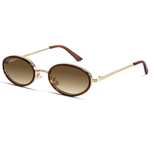 boten Retro Oval Sunglasses for Women 90s Small Gold Frame Sun Glasses Lightweight Cute Chic Sunnies - color: Gold Frame-brown Lens