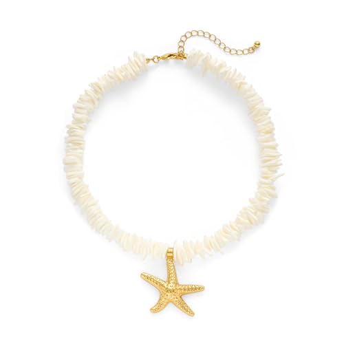 Puka Shell Necklace for Women Starfish Fish Statement Pendant Necklace Boho Summer Beach Choker Necklaces - color: White-A